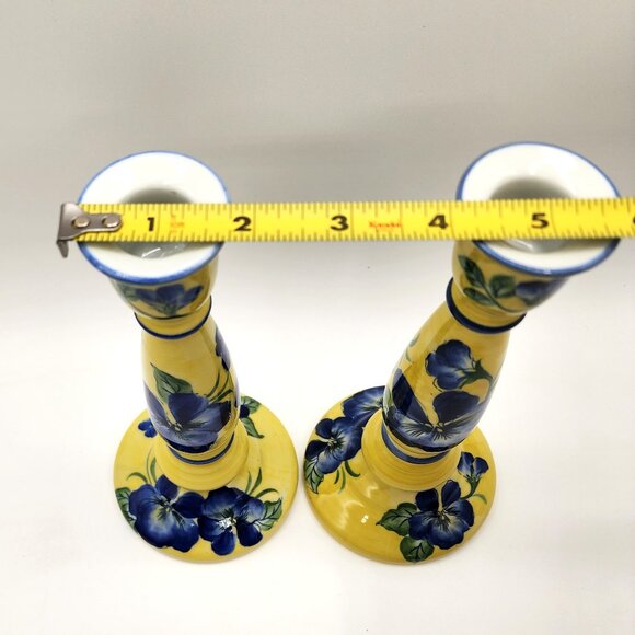 Candlesticks Andrea By Sadek French Country Yellow /Blue Violets Floral Ceramic - Picture 7 of 8